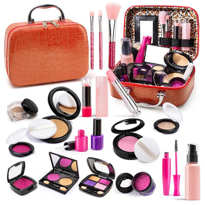 Simulated Makeup Kit - Playful Pretend Play Toys for Girls with Cosmetic Bag, Birthday Gift Ready