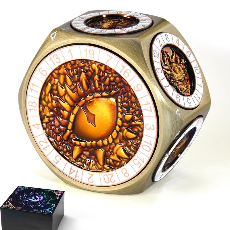 8-in-1 Heavyweight Metal Spinner Dice Set, 60mm Polyhedral Dice with 3D Monster Engravings