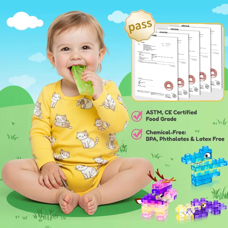 Gummy Building Blocks - Squishy Multi-color Stacking Sensory Toy for Early Learning and STEM