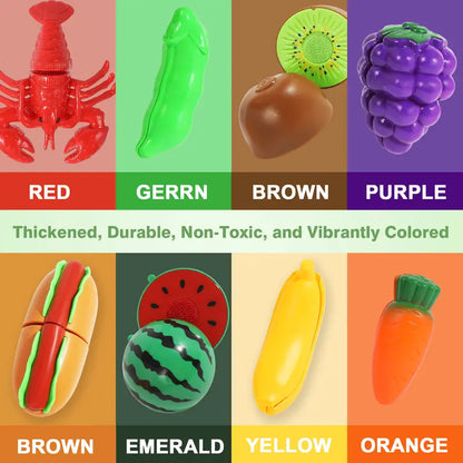Unisex BPA-Free ABS Plastic Toddler Kitchen & Food Toys, 100-Pcs Nontoxic Fruit & Vegetable Cutting Set
