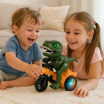 Interactive Electric Dinosaur Tricycle Stunt Toy with Music and Colorful Rotating Lights