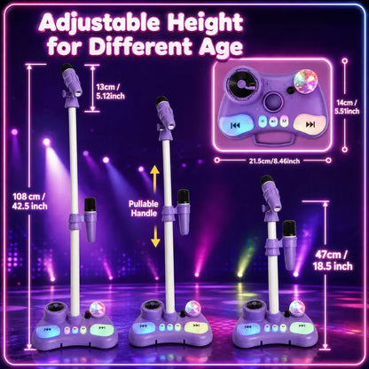 Kids Standing Karaoke Machine with 2 Microphones, Disco Lights, and Adjustable Stand