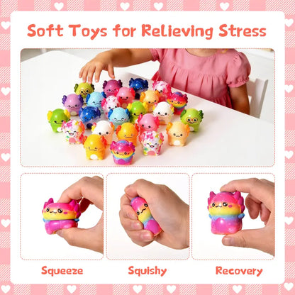 24-Pack Kawaii Slow Rising Axolotl Squishies Toys - Soft Stretchy Sensory Fidget Pack