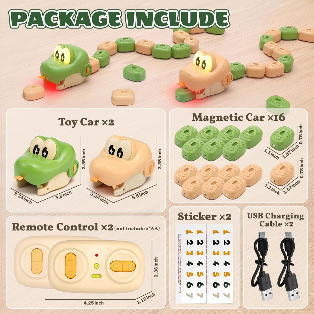 2-Pack Magnetic Snake Game, Remote Control Eating Snake Toys for Kids with Blocks