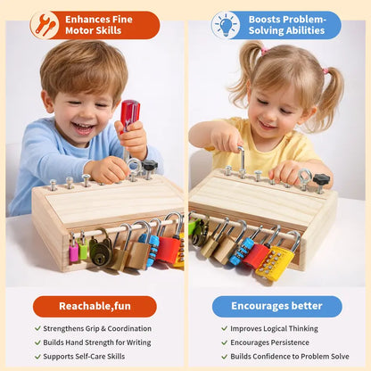 Montessori Screwdriver Board and Lock and Key Toy Set for Kids Ages 3-5