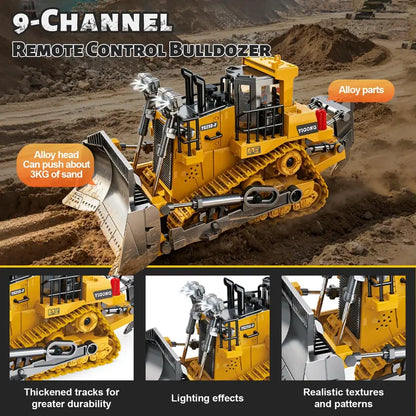 4-Pcs Remote Control Construction Vehicle Set - Metal Excavator, Loader, Dump Truck, Bulldozer
