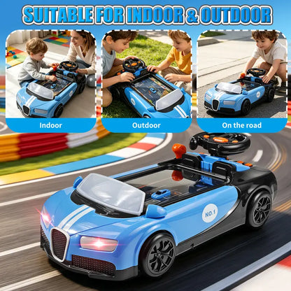 Kids Racing Steering Wheel Toy - Interactive Driving Simulator with Moving Road Track