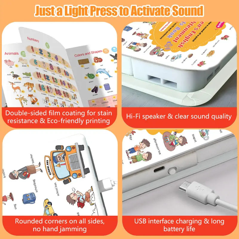 Interactive English Sound Book for Ages 1-6, Tap-to-Learn Educational Toy with 500+ Words