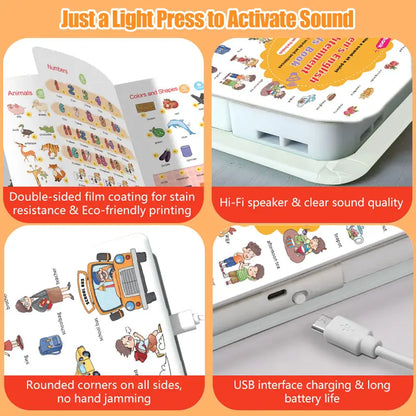 Interactive English Sound Book for Ages 1-6, Tap-to-Learn Educational Toy with 500+ Words