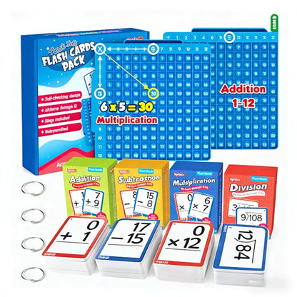 Press-to-Play Board Fidget Set with Laminated Math Flash Cards for Grades 1-6