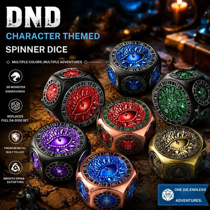 8-in-1 Heavyweight Metal Spinner Dice Set, 60mm Polyhedral Dice with 3D Monster Engravings