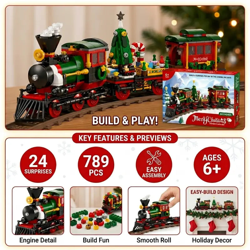 2026 Christmas Advent Calendar Building Toy Set - 789 PCS Train 24-Day Surprise Countdown