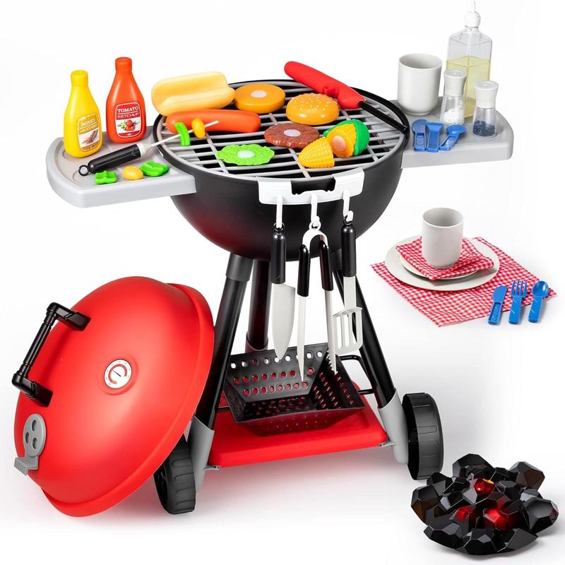 Pretend Kitchen Toy Set with Coffee Maker, Mixer, Toaster, Realistic Lights & Sounds