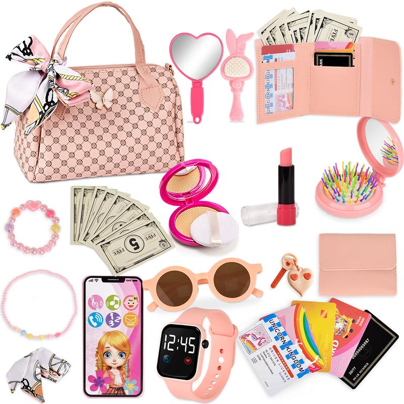 Simulated Makeup Kit - Playful Pretend Play Toys for Girls with Cosmetic Bag, Birthday Gift Ready
