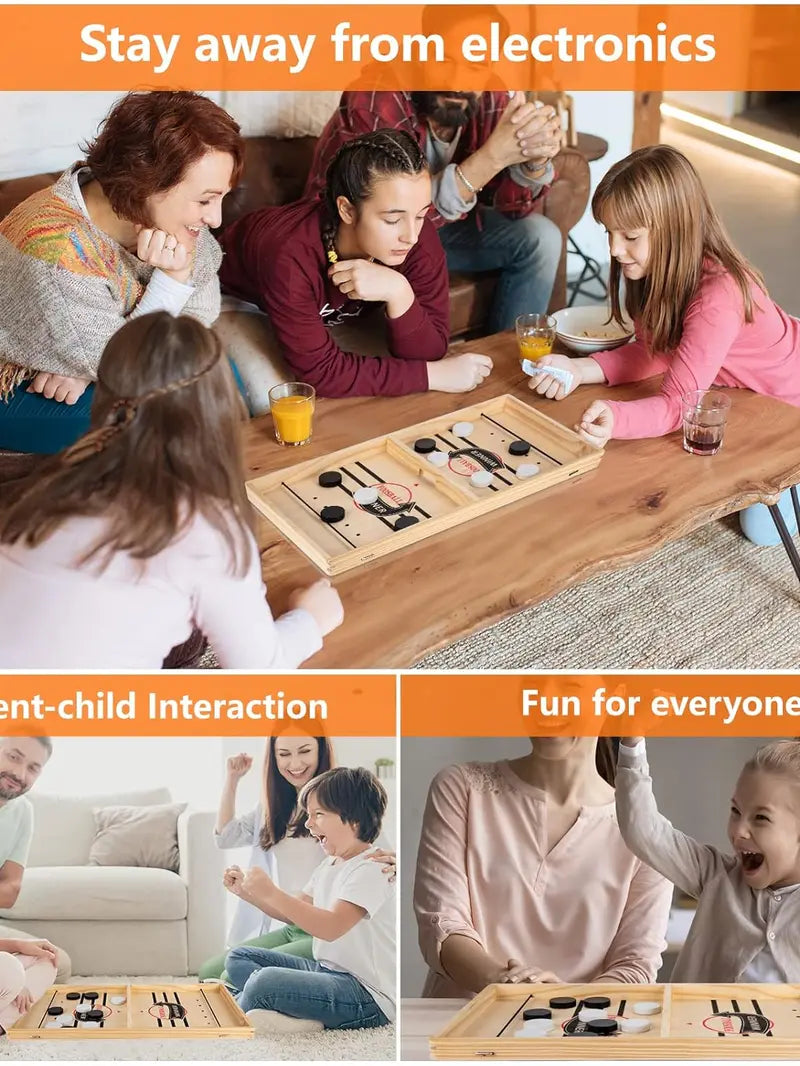 Fast Sling Puck Game - Fast-Paced Wooden Board Game for Family and Friends