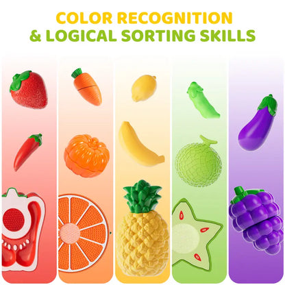 Play Food Set with Cutting Fruits and Felt Tree Mat - Interactive Toddler Kitchen Playset