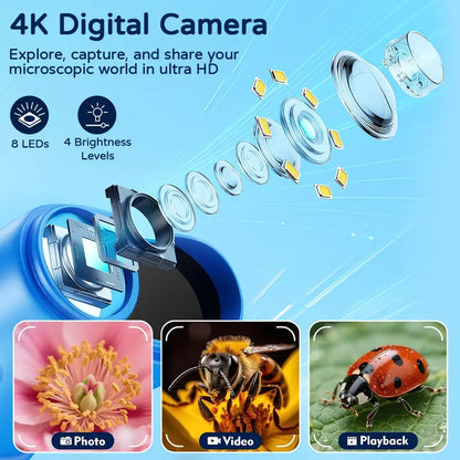1000X Handheld Kids Microscope with 4K 2.0-inch Screen, Photo & Video Camera