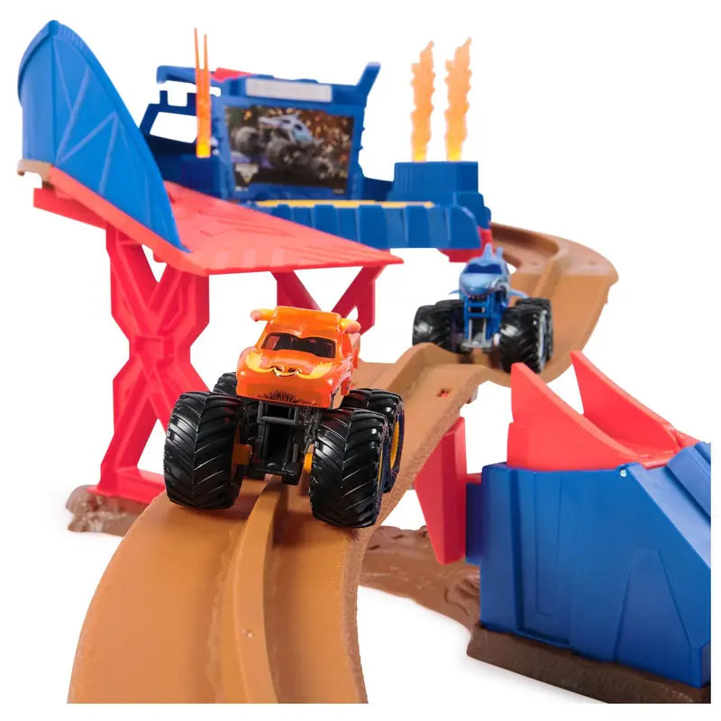 Supercharge Speedway Playset with 2 High-Performance Miniature Monster Trucks