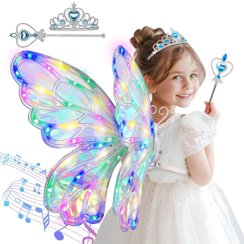 Glowing Fairy Wings for Girls Pretend Play Dress-up, Butterfly Wings for Kids Ages 3+