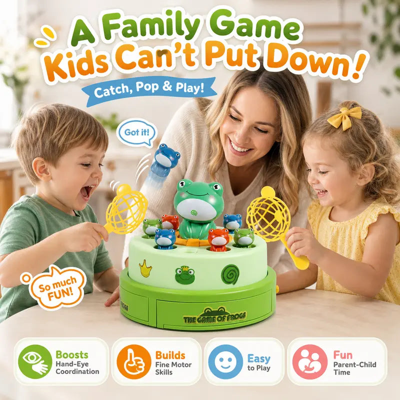 Unisex Kids' Frog Animal Bounce & Catch Board Game Toy - Musical Spinning Launcher