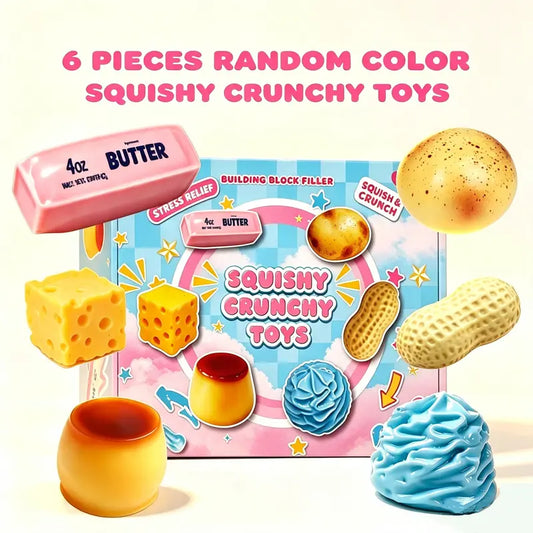 6-Piece Crunchy ASMR Sensory Fidget Balls, Interlocking Brick Filled Anti-Stress Squishy Toys