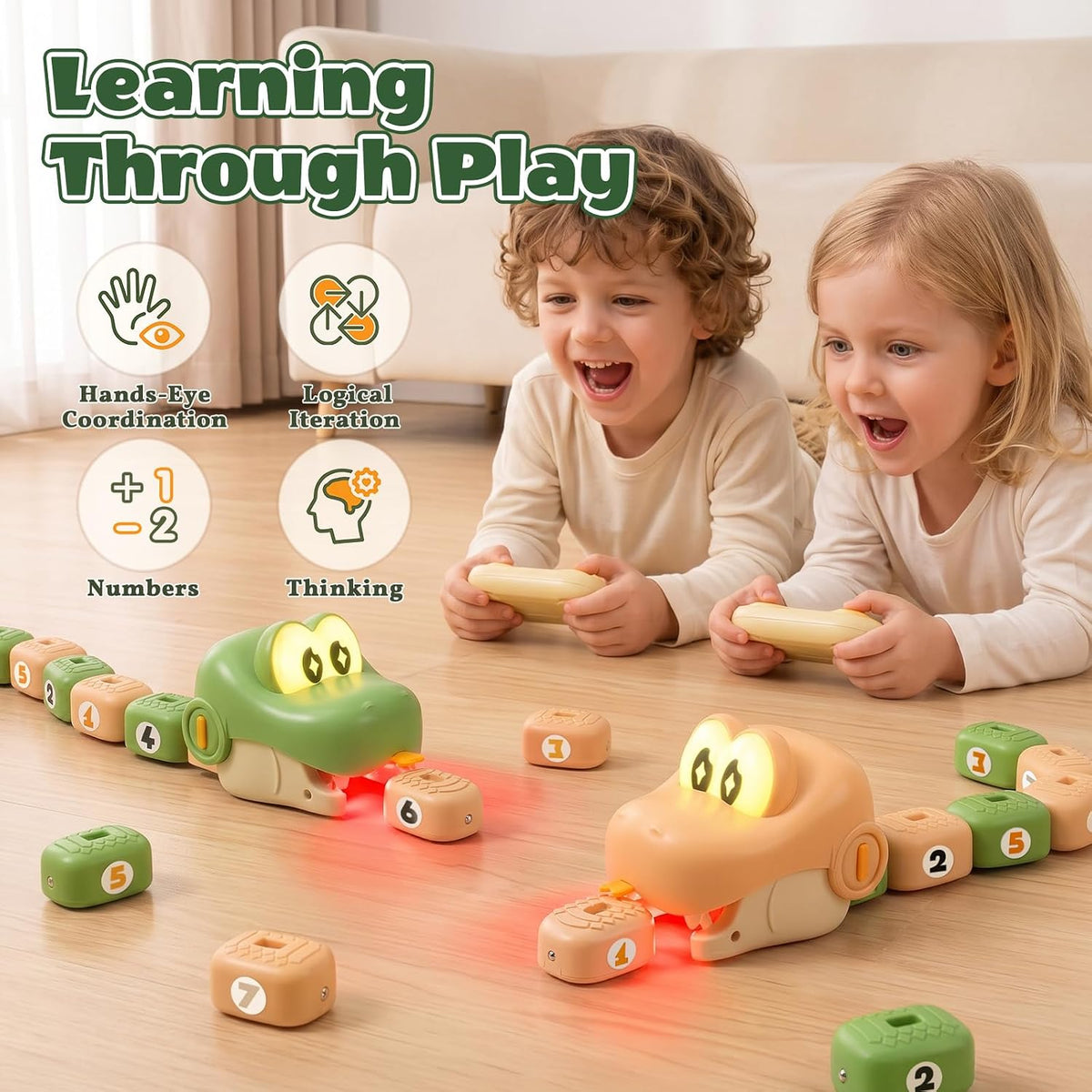 2-Pack Magnetic Snake Game, Remote Control Eating Snake Toys for Kids with Blocks