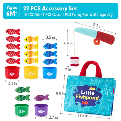 10-in-1 Toddler Fishing Set with Stacking Cups and Ocean Mat - 22 Pcs Montessori Toys