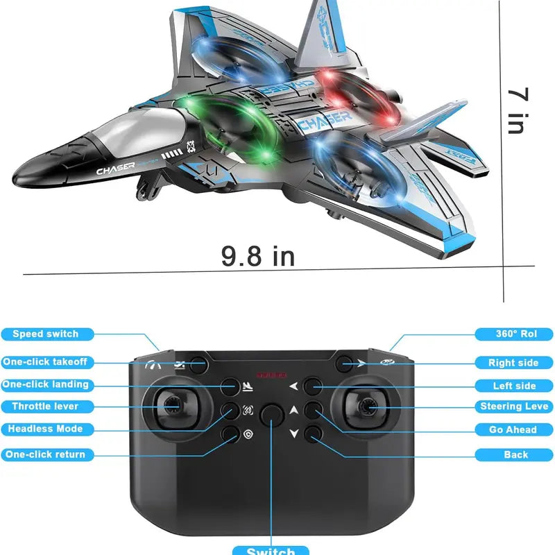 Unisex Kids RC Flying Fighter Jet Toy - Durable EVA Foam Remote Control Plane with LED Lights
