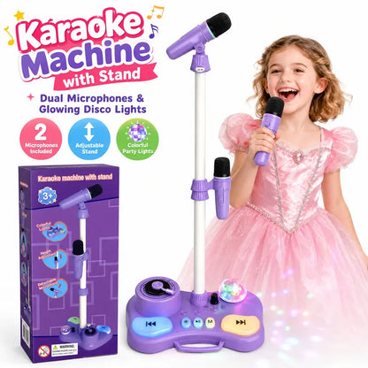 Kids Standing Karaoke Machine with 2 Microphones, Disco Lights, and Adjustable Stand