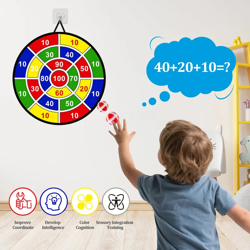 29 Inch Large Dart Board Game with 12 Sticky Balls and 4 Darts for Kids
