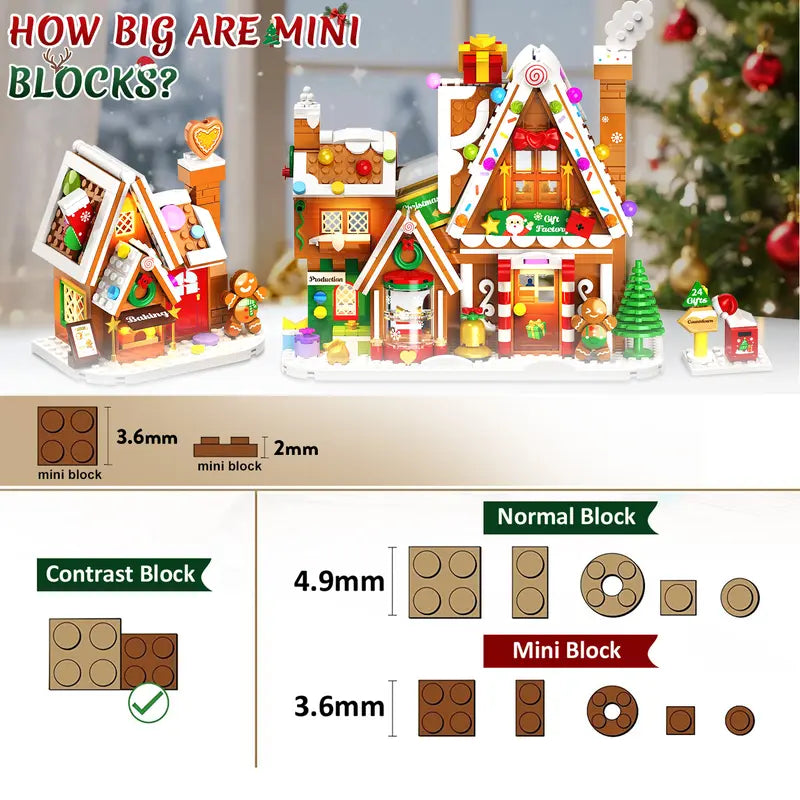 Advent Calendar 2026 Gingerbread House Mini Building Set with Lights, 24 Days Christmas Countdown Gift Factory Building Kit