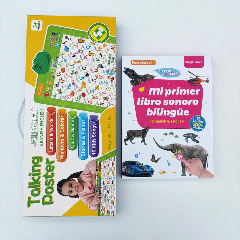 Spanish-English Bilingual Sound Book for Toddlers, 300+ Words & 13 Educational Themes
