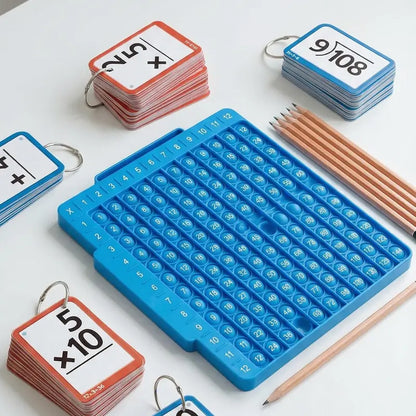 Press-to-Play Board Fidget Set with Laminated Math Flash Cards for Grades 1-6