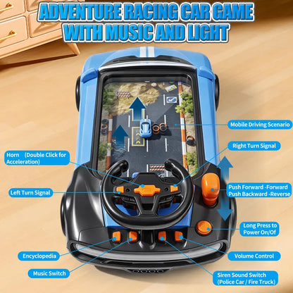 Kids Racing Steering Wheel Toy - Interactive Driving Simulator with Moving Road Track