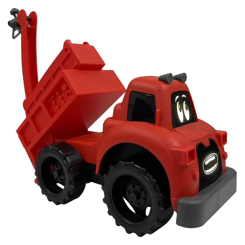 Set of 2 Interactive Toy Trucks with Projector Screen Faces - Fire, Trash, and Dump Truck Styles