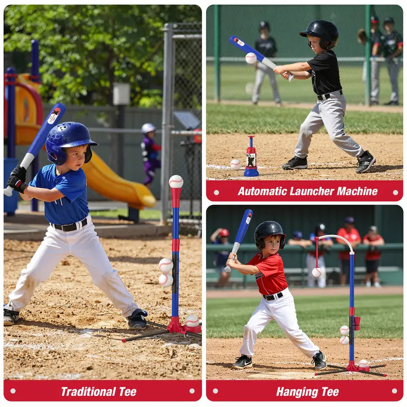 3-in-1 Multi-Use Kids' Baseball Set with Bat, Standing Tee, and Ball Launcher