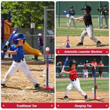 3-in-1 Multi-Use Kids' Baseball Set with Bat, Standing Tee, and Ball Launcher