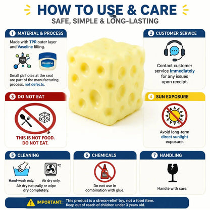 Fully Moldable Non-Rebound Cheese Squishy Soft Gel Stress Ball for ASMR Relaxation