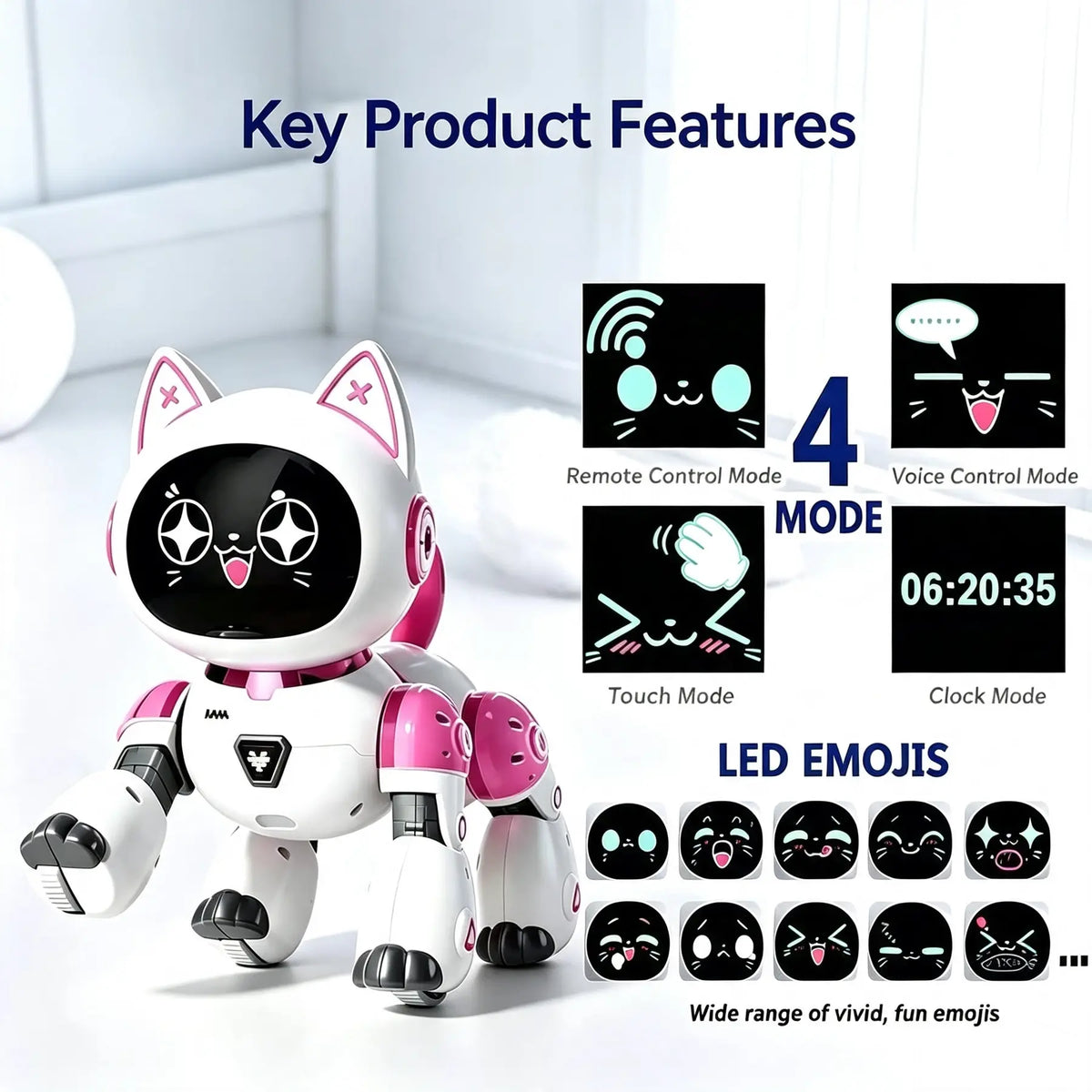 AI Smart Robot Cat Toy with Voice Control, Remote Control and Dynamic Expression Screen