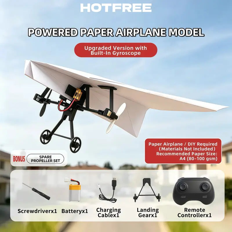 RC Paper Airplane Kit with Gyro Stabilizer and Dual Propellers, DIY STEM Toy for Kids and Adults