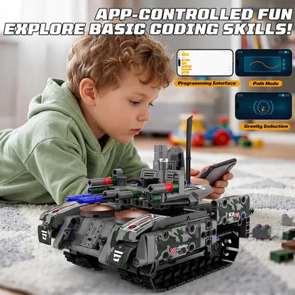 5-in-1 STEM RC Tank Building Kit, 389PCS Programmable Blocks with Remote & APP Control