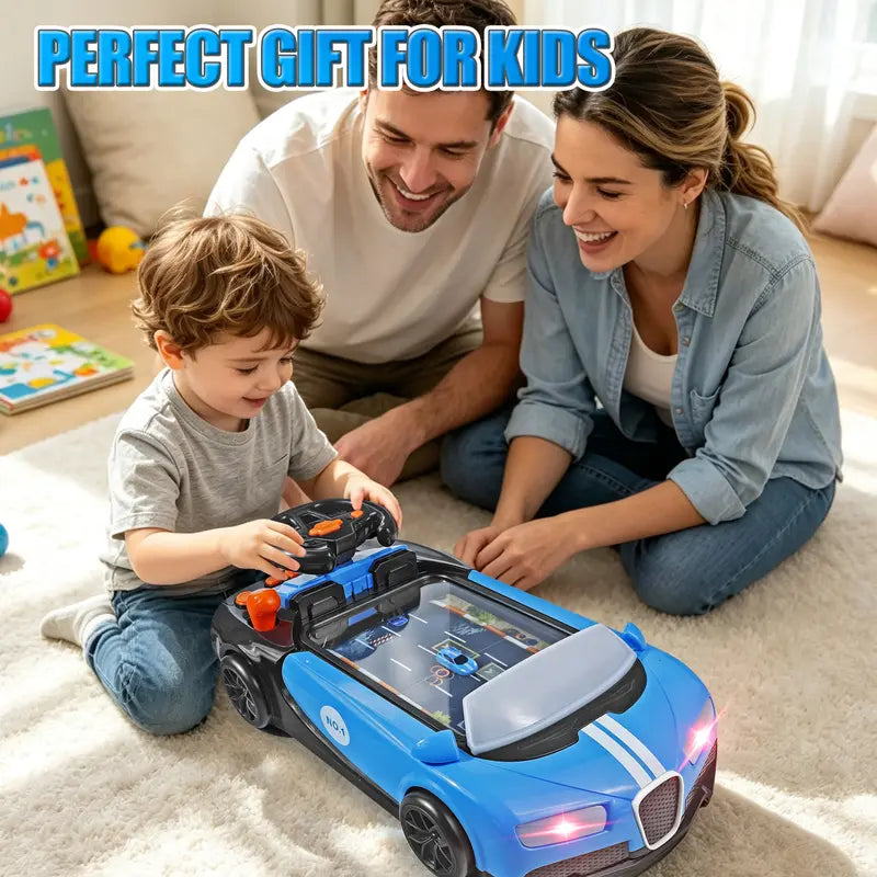 Kids Racing Steering Wheel Toy - Interactive Driving Simulator with Moving Road Track