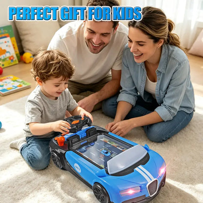 Kids Racing Steering Wheel Toy - Interactive Driving Simulator with Moving Road Track