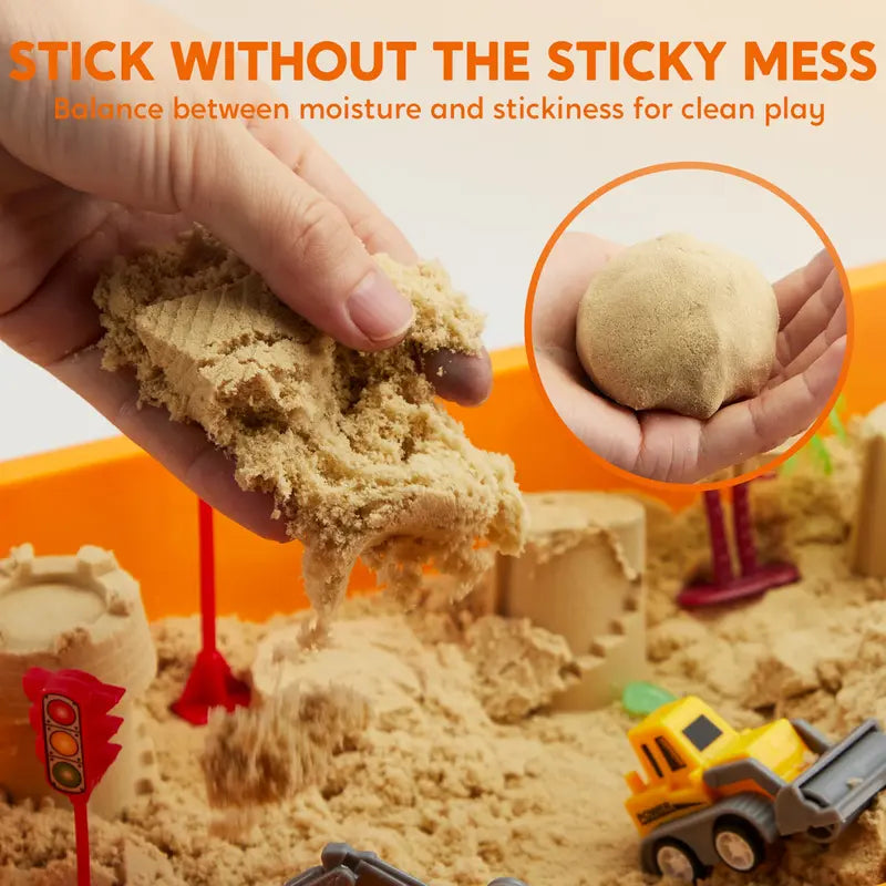 Construction Sensory Bin for Toddlers with Glow in The Dark Stones, Sandbox with Lid Castle Building Kit