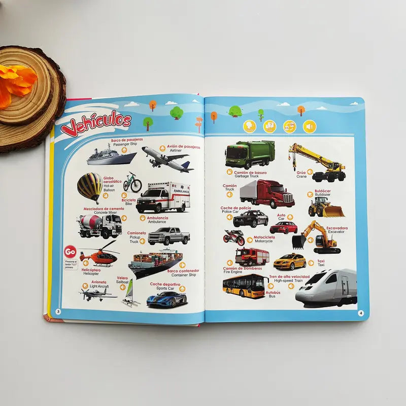 Spanish-English Bilingual Sound Book for Toddlers, 300+ Words & 13 Educational Themes