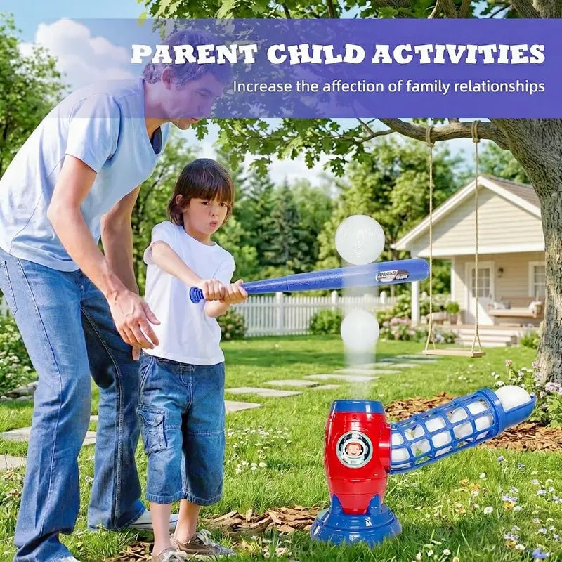 Automatic Baseball Pitching Machine with Bat and 10 Balls - Kids' Batting Practice Toy for Ages 3+