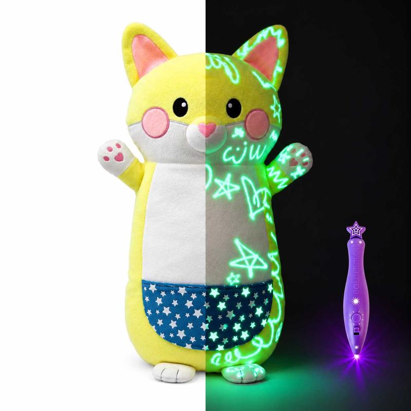 Large Glow-in-The-Dark Plush with Light Pen - Soft Cuddly Toy for Kids to Draw with Light