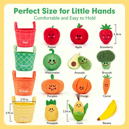16Pcs Colorful Play Food Set - Crinkle and Rattle Montessori Learning Toys for Infants 6-12 Months