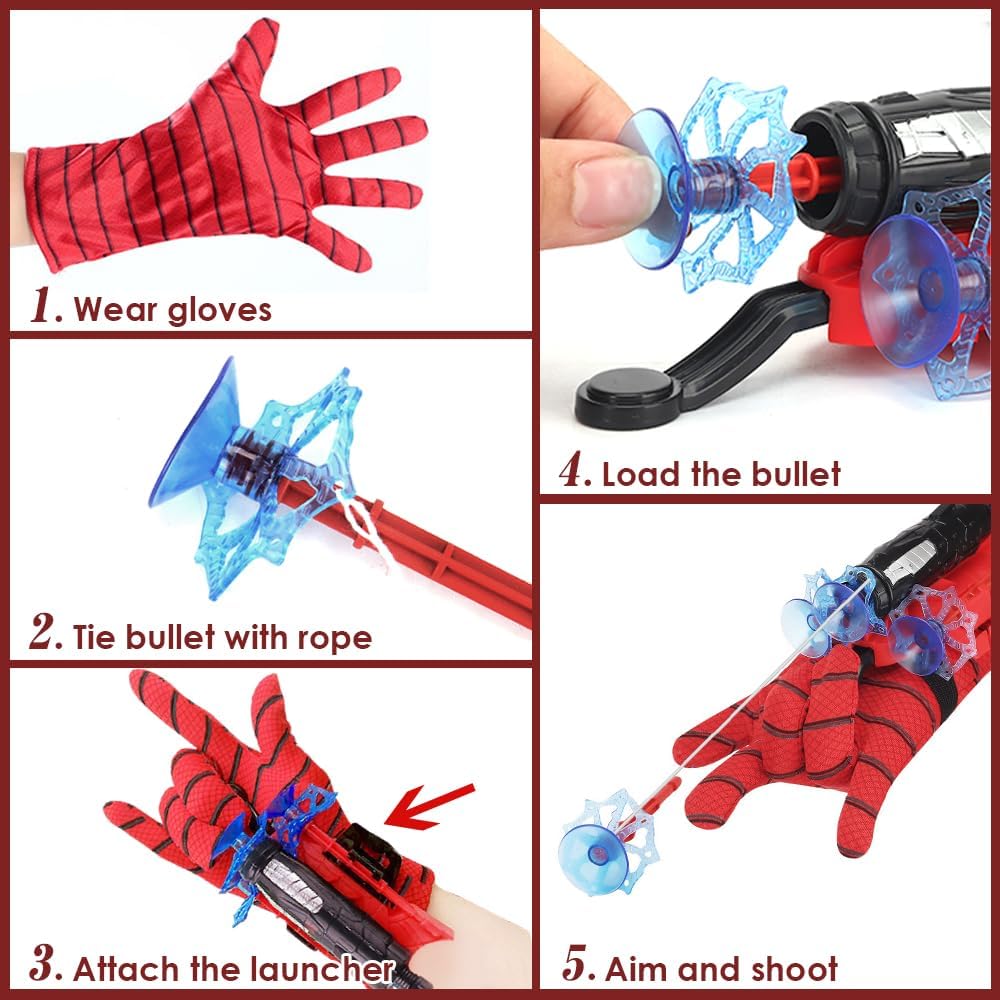 Spider Web Shooters with Glove for Kids Cosplay - Superhero Wrist Launcher Toy Set