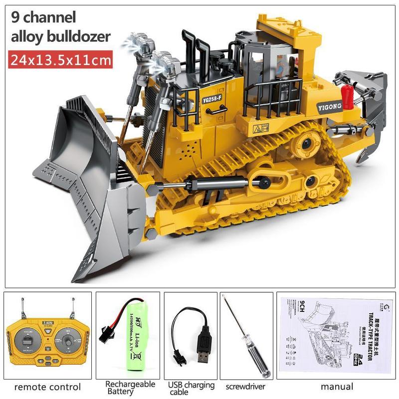4-Pcs Remote Control Construction Vehicle Set - Metal Excavator, Loader, Dump Truck, Bulldozer